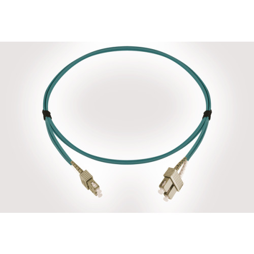 HellermannTyton FLCXXM3-SCSCDA-01.0M 1m SC to SC Duplex OM3 Multimode Aqua Fibre Optic Patch Cable with 3mm Jacket