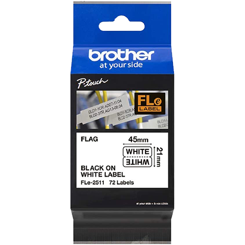 Brother FLE2511 Black on White Flag Tape 21x45mm (72 Labels)