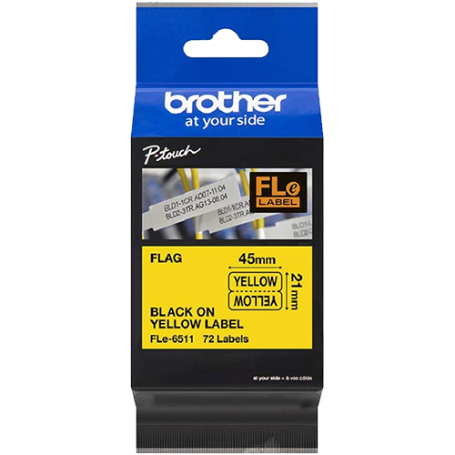 BROTHER FLE-6511 Die-cut Flexi Label Black on Yellow 21 x 45mm