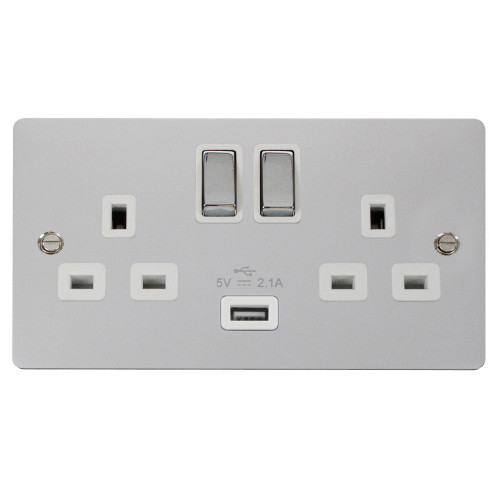 Scolmore FPCH570WH | Polished Chrome 13a Switch with 2.1a USB