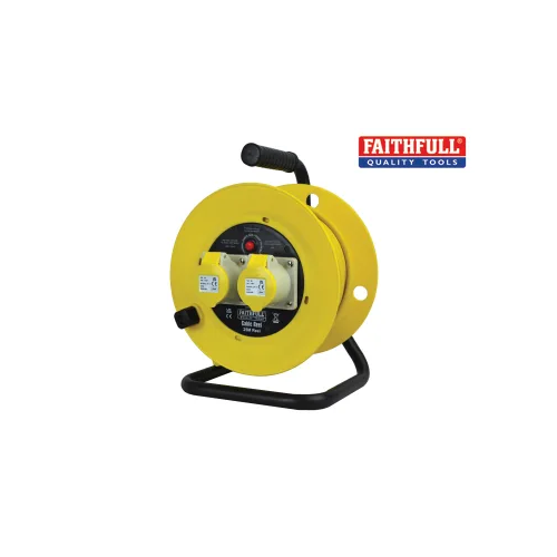 Faithfull Open Drum Cable Reel 110V 16A 2-Socket 25m (1.5mm Cable)