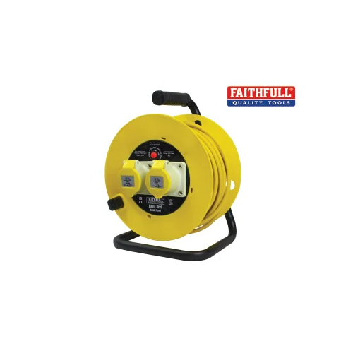 Faithfull Open Drum Cable Reel 110V 16A 2-Socket 25m (2.5mm Cable)