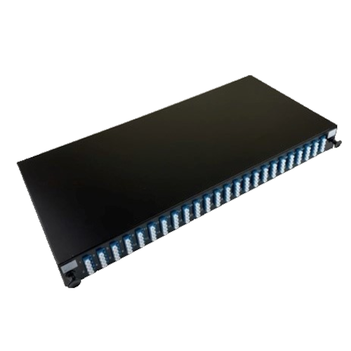 CMW Ltd | LC Quad front sliding tray 24 position patch panel loaded with 24 LC quad singlemode adaptors