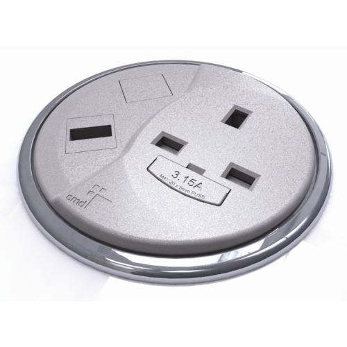 CMW Ltd Desk Cable Management | Grey Desktop Porthole 1 x Power, 1 x Data