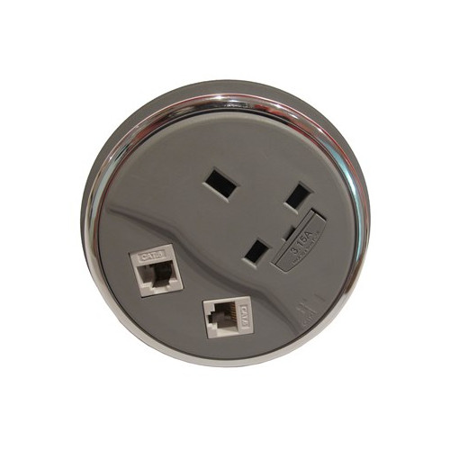 CMW Ltd Desk Cable Management | Grey Desktop Porthole 1 Power x 2 Data