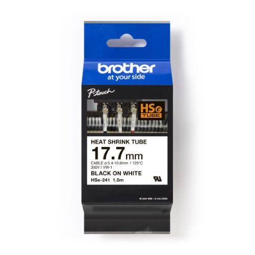 Brother Pro Tape HSe-241 Heat shrink tube - Black on White, 17.7mm