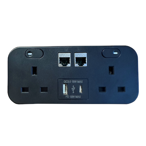 Black Icon 2 Power, Dual USB A & C, 2 Cat6A Couplers