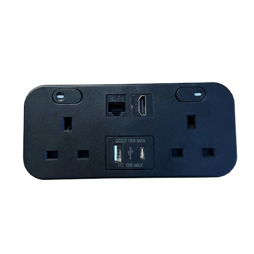 Black Icon 2 Power, A & C USB, HDMI & Cat 6 Couplers
