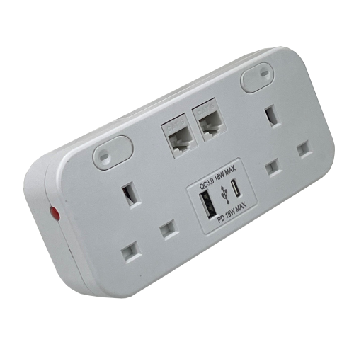 White Icon 2 Power, Dual A & C USB, 2 x Cat 6 Couplers