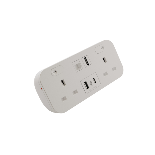 White Icon 2 Power, A & C USB, HDMI & Cat 6 Couplers