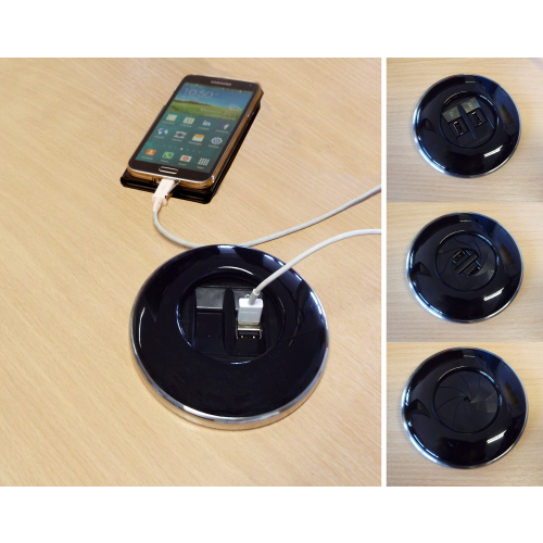 CMW Ltd Desk Cable Management | ALGAR IRIS In Desk Module 2 x USB Socket 80mm Cut Out Black