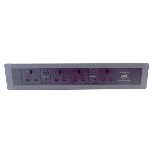 CMW Ltd | CR In Desk Mount Unit with 4 x 13A North UK Power-2 x USB 3.4A 376mm x 63mm Black/Grey