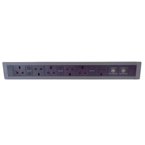 CMW Ltd | CR In Desk Mount Unit with 3 x 13A North 3 x 13A South UK Power-2 x USB 3.4A 548mm x 63mm Black/Grey