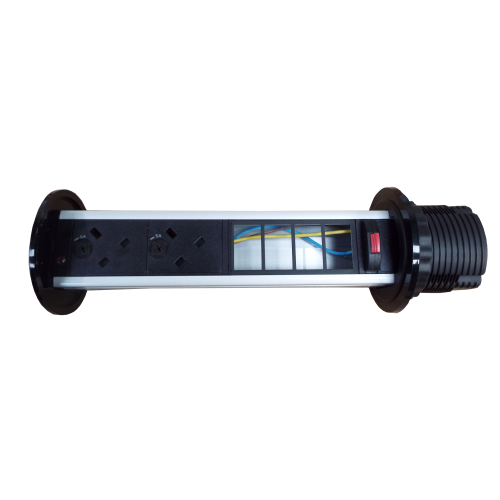 CMW Ltd | CR Pull Up Power Units Vertical with 2 x UK Socket Power -4 x LJ6C Data Black/Silver