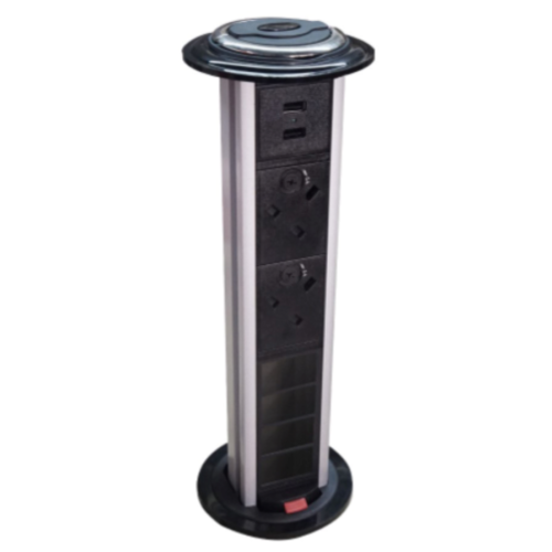 CMW Ltd | CR Pull Up Power Units Vertical with 2 x 13A UK Power -2 x USB 3.4A - 4 x LJ6C Data Black/Silver