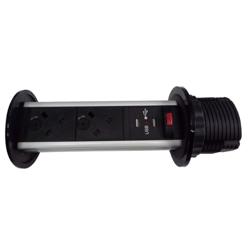 CMW Ltd | CR Pull Up Power Units Vertical with 2 x UK Socket Power -2 x USB 3.4A Black/Silver