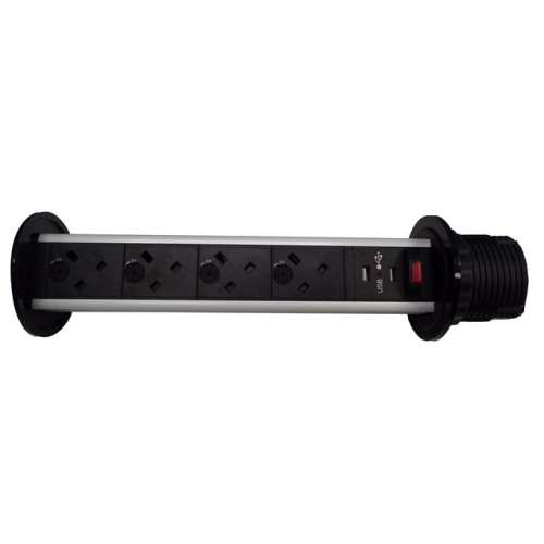 CMW Ltd | CR Pull Up Power Units Vertical with 4 x 13A UK Power -2 x USB 3.4A Black/Silver