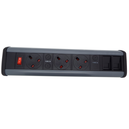 CMW Ltd Desk Cable Management | 3 x Power & 2 x Cat6 Data Desktop Unit