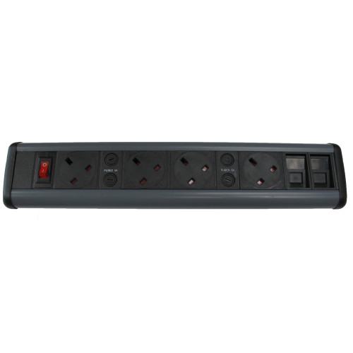 CMW Ltd Desk Cable Management | 4 x Power & 2 x Cat6 Data Desktop Unit