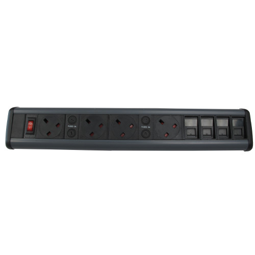CMW Ltd Desk Cable Management | 4 x Power & 4 x Cat6 Data Desktop Unit