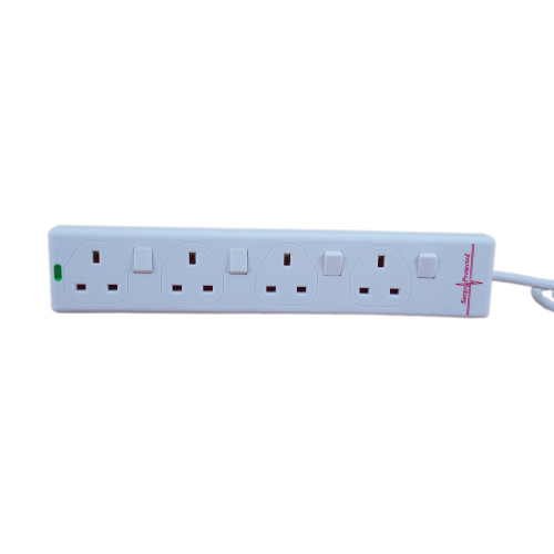 4 Gang 13A Individually Switched Surge Protected Extension Lead Strip 3m White