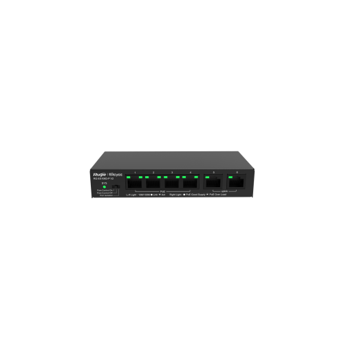Ruijie Reyee RG-ES106D-P V2 4 Ports 10/100 (54W) and 2xGE Uplink Ports, Unmanaged Desktop Steel Case Switch
