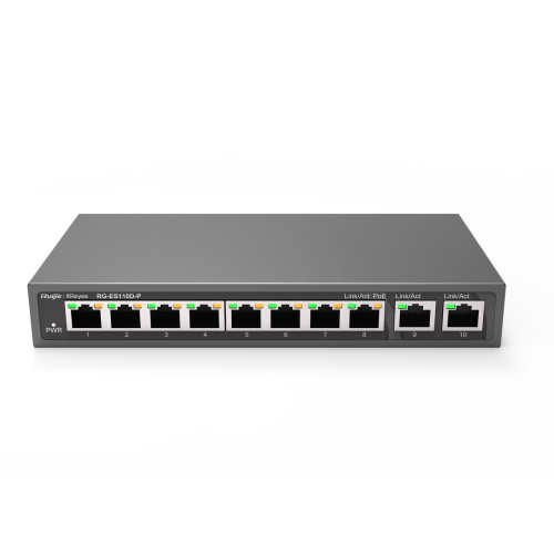 Ruijie Reyee RG-ES110D-P 8 Ports 10/100 (110W) and 2xGE Uplink Ports, Unmanaged Desktop Steel Case Switch