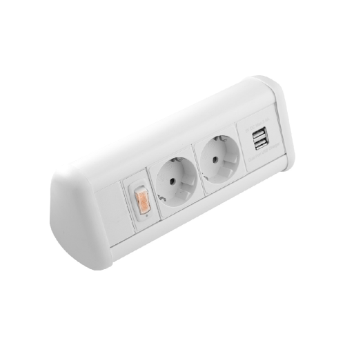 CMW Ltd | CR Power Pack Desk Top Units - 2 x Schuko Power Sockets , 1 x Dual 3.4A USB & Master Switch