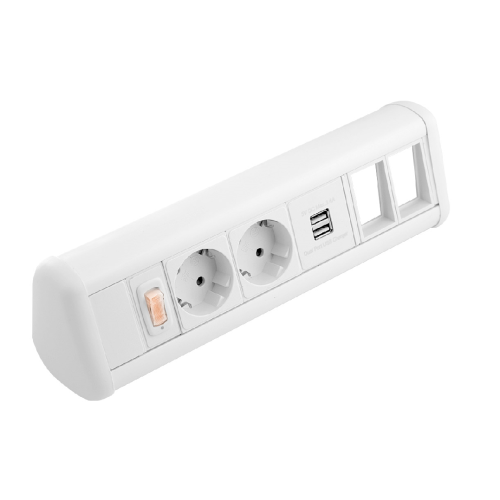 CMW Ltd | CR Power Pack Desk Top Units - 2 x Schuko Power Sockets , 1 x Dual 3.4A USB, 2 x 6C Cut-outs & Master Switch