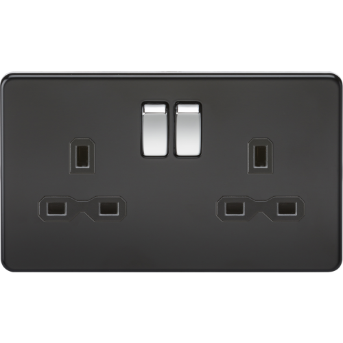 Matt Black Screwless Type Double Gang Switch