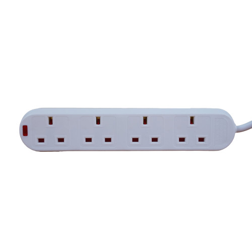 4 Way 13amp Power Extension Lead 2m with Neon White (Each)
