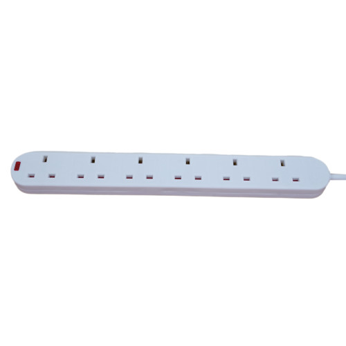 6 Way 13amp Power Extension Lead 2m with Neon White (Each)