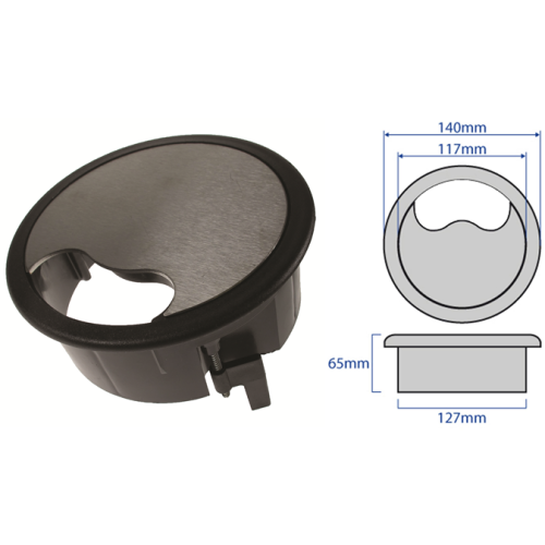 CMW Ltd | Black Trim Stainless Steel Cable Grommet 127mm Cut Out