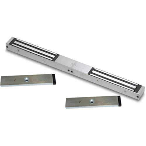 Double slim, compact design door status monitored maglock. 12/24Vdc. 545kg/1200lb total holding force. Silver anodised aluminium finish