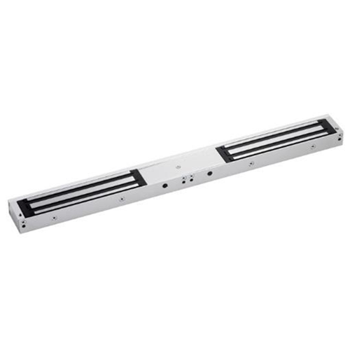 Double slim, compact design lock monitored maglock. 12/24Vdc. 545kg/1200lb total holding force. Silver anodised aluminium finish