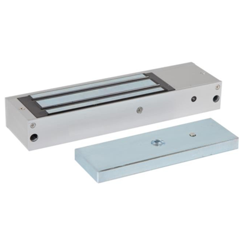 Standard fire rated unmonitored maglock 12/24Vdc. 545kg/1200lb holding force. Silver anodised aluminium finish
