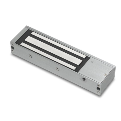 Standard door status monitored maglock. 12/24Vdc. 275kg/600lb holding force. Silver anodised aluminium finish