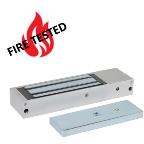 Standard fire rated lock monitored maglock 12/24Vdc. 545kg/1200lb holding force. Silver anodised aluminium finish