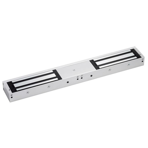 Double standard lock monitored maglock. 12/24Vdc. 545kg/1200lb total holding force. Silver anodised aluminium finish