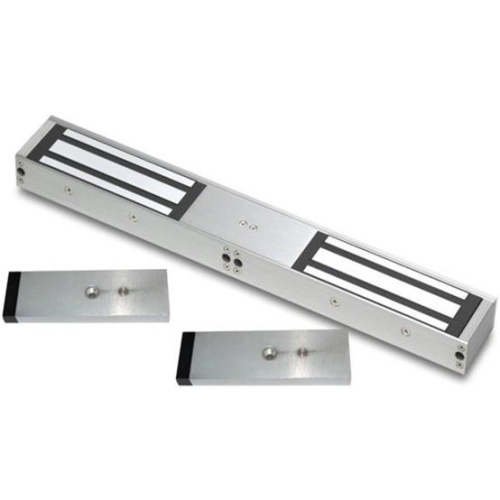 Double standard lock and door status monitored maglock. 12/24Vdc. 545kg/1200lb total holding force. Silver anodised aluminium finish