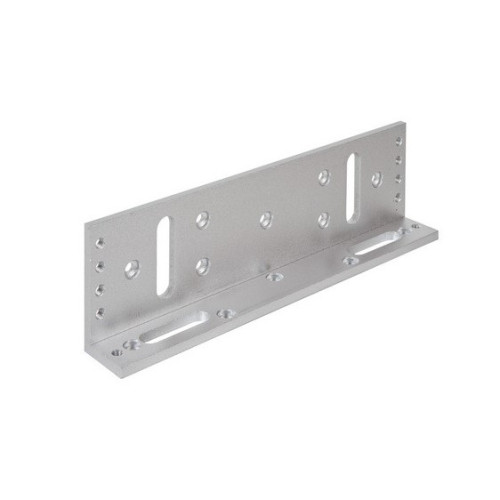 Fully adjustable L bracket for standard size EM fire rated maglock. Silver anodised aluminium finish