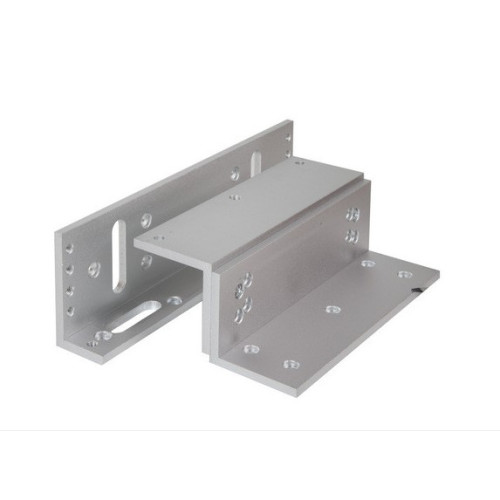 Fully adjustable Z & L bracket for standard size EM fire rated maglock. Silver anodised aluminium finish