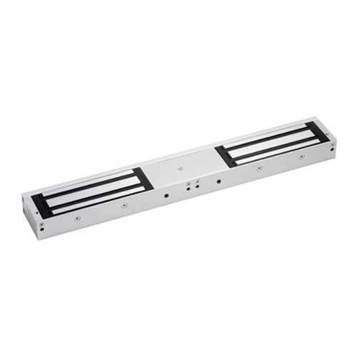 Double standard unmonitored maglock. 12/24Vdc. 545kg/1200lb total holding force. Silver anodised aluminium finish