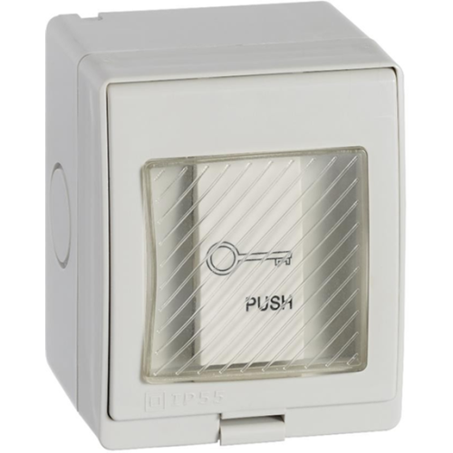 Surface plastic weather resitant exit button. Momentary action enclosed rocker switch