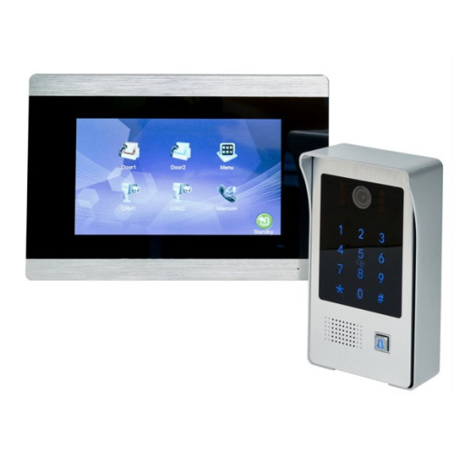 Colour video door entry kit. Integrated keypad and proximity reader. 7" touch screen monitor