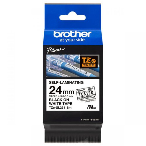Brother TZE-SL251 Black On White Adhesive Self Laminating 8m x 24mm Tape