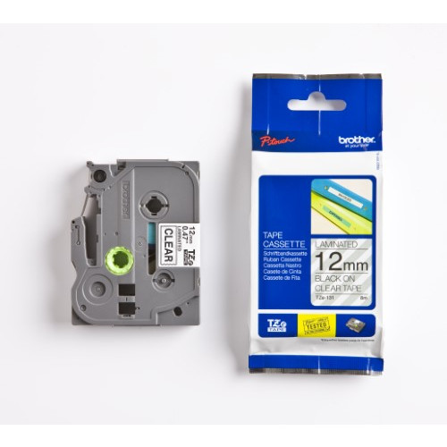 BROTHER TZE131 Black on Clear 8M x 12mm Gloss Tape