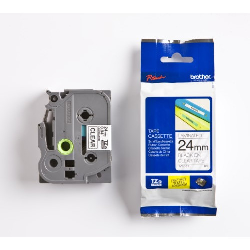 BROTHER TZE151 Black on Clear 8M x 24mm Gloss Tape