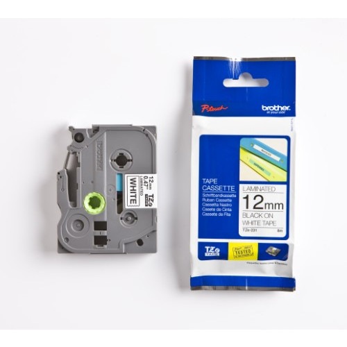 BROTHER TZE231 Black on White 8M x 12mm Gloss Tape