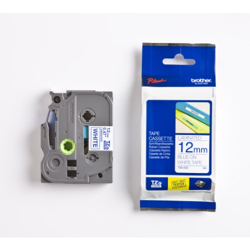 BROTHER TZE233 Blue on White 8M x 12mm Gloss Tape